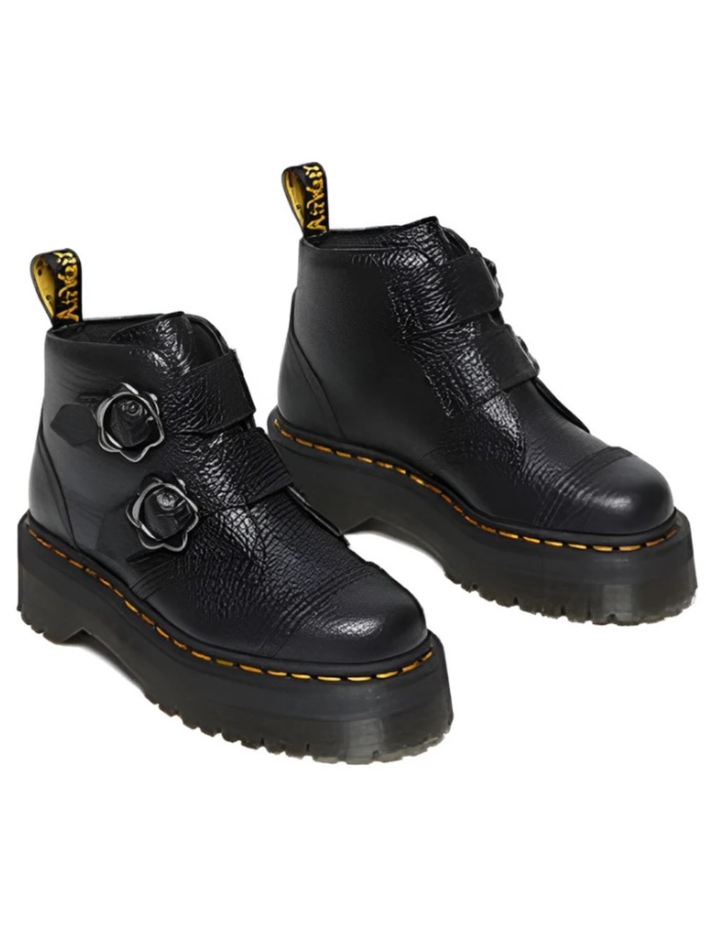 NWOT Dr. Martens Black Devon Ankle Boots with Yellow Stitching